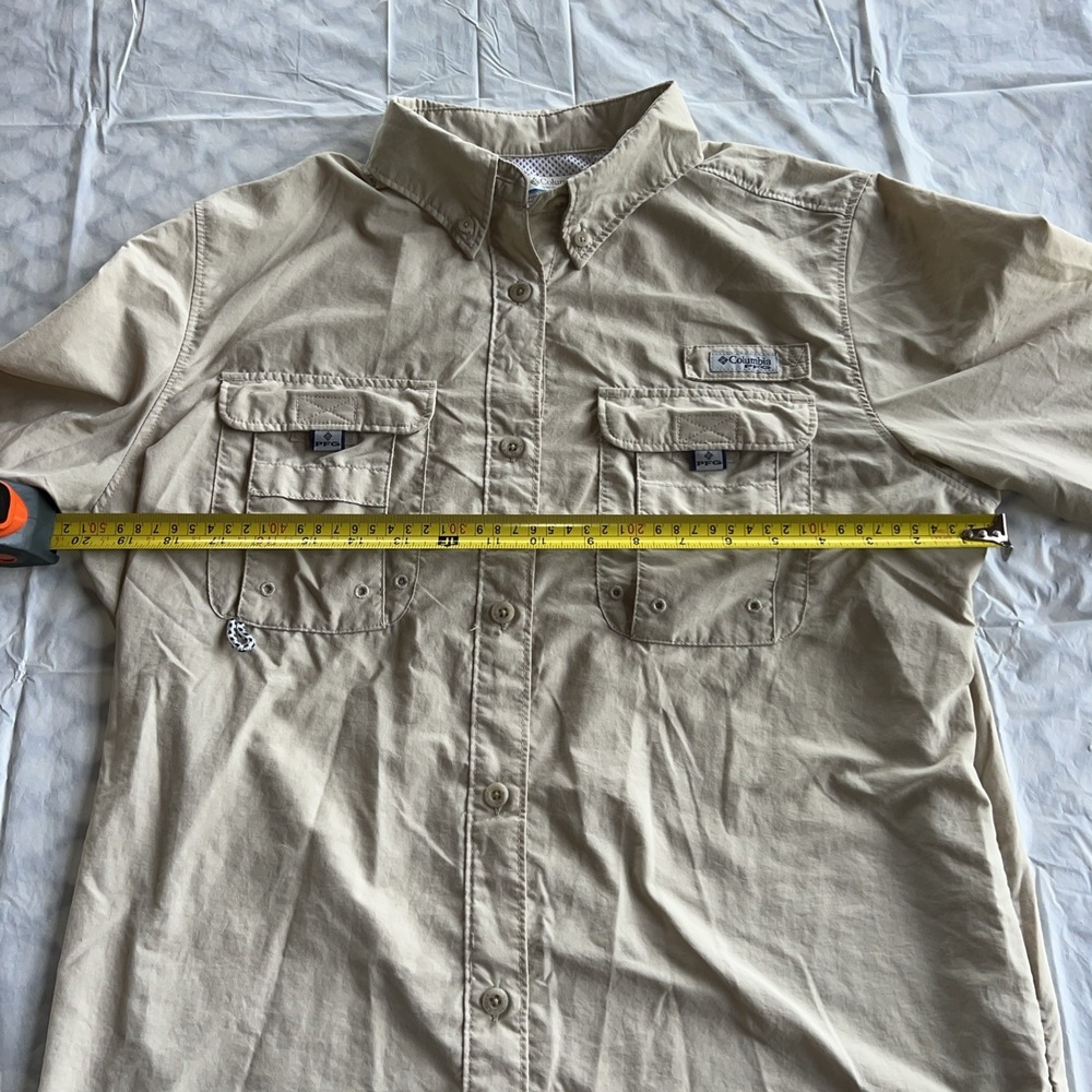 Columbia PFG Omni-Shade Fishing Shirt Mens Medium Tan Vented Long Sleeve Nylon - Picture 5 of 9